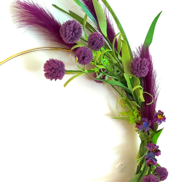 Handmade Gold Hoop Purple Floral Wreath - Picture 3 of 4